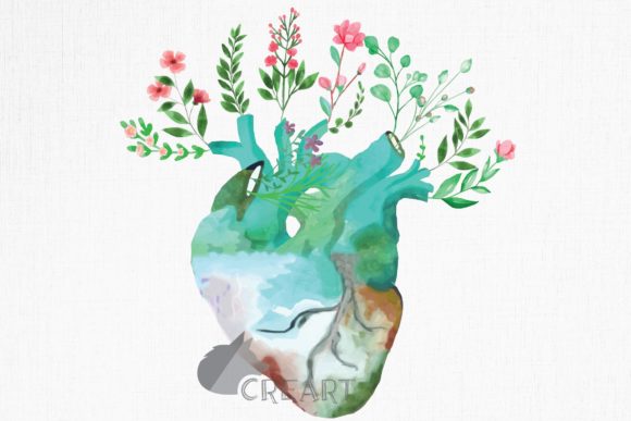 Download Floral Human Anatomical Heart Design Art - Premium Resources