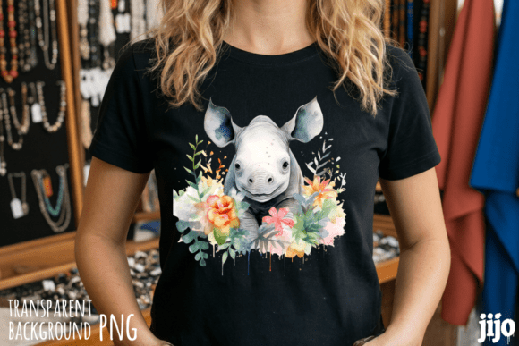 Download Rhino Floral Watercolor Animal PNG - Watercolor animal png Collection