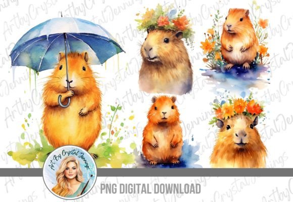 Download Floral Capybara Watercolor Animal PNG - Watercolor animal png Collection